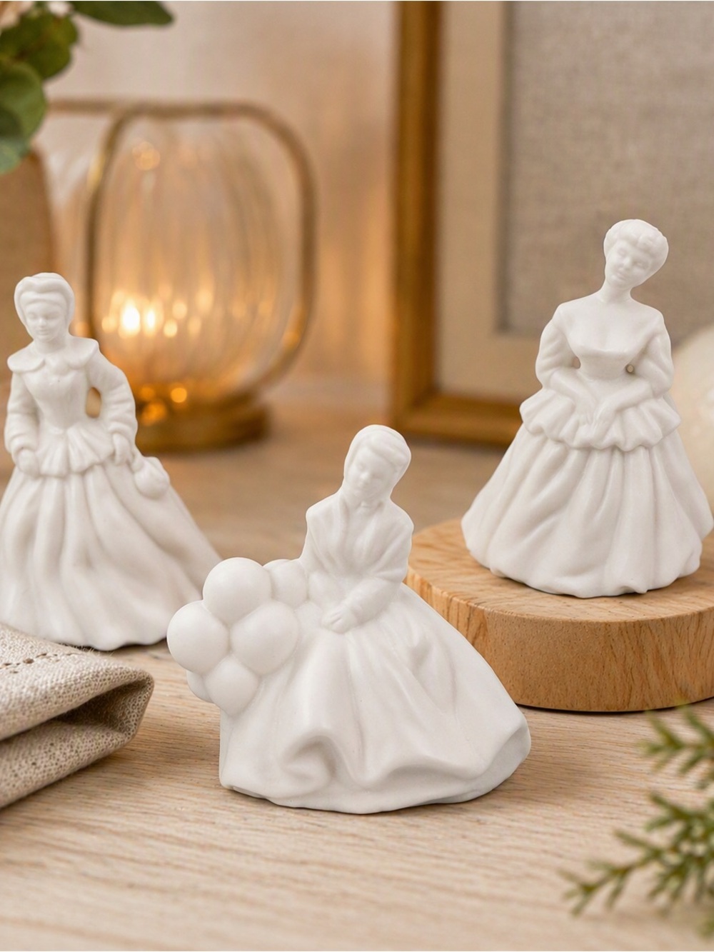 Vintage Mid-Century Porcelain Bisque Figurines depicting Victorian ladies